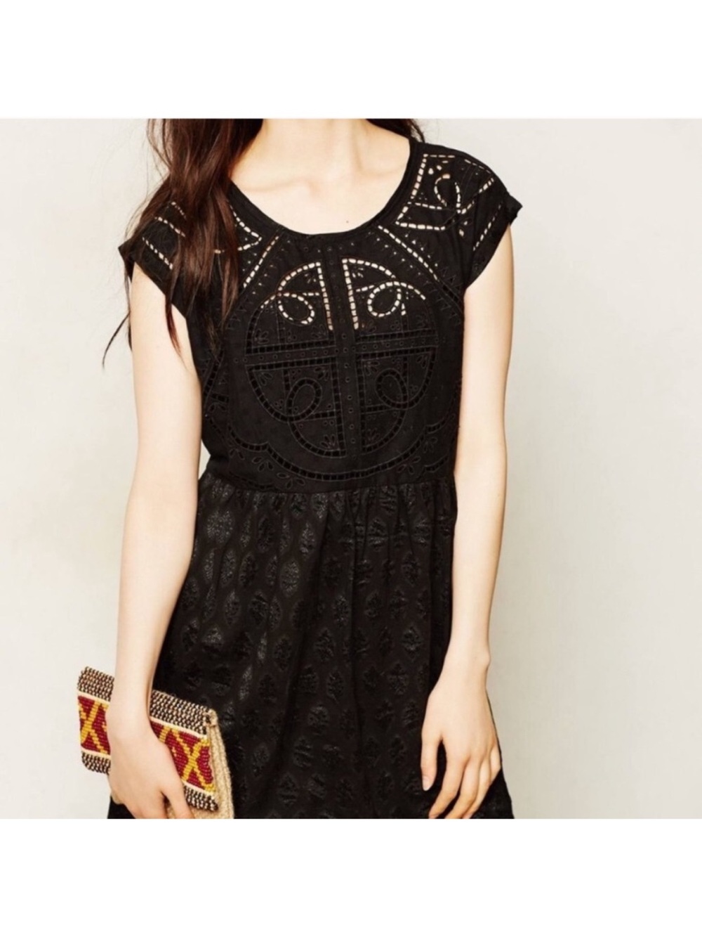 Anthropologie Vanessa Virginia Black Eyelet Embroidered Cutwork Dress Bohemian
